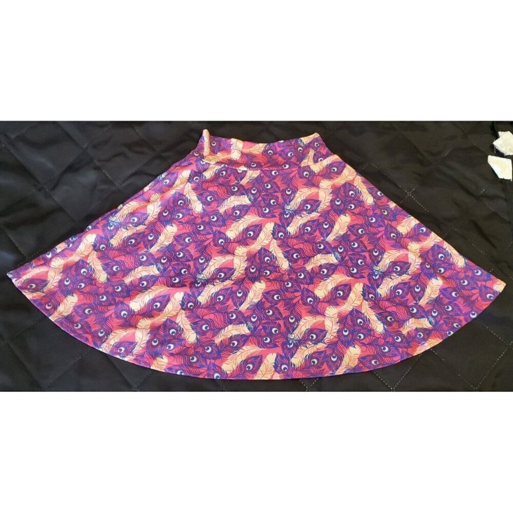 LuLaRoe Skirt Youth 8 Azure Skirt Peacock Feather Print Girls Purple Pink